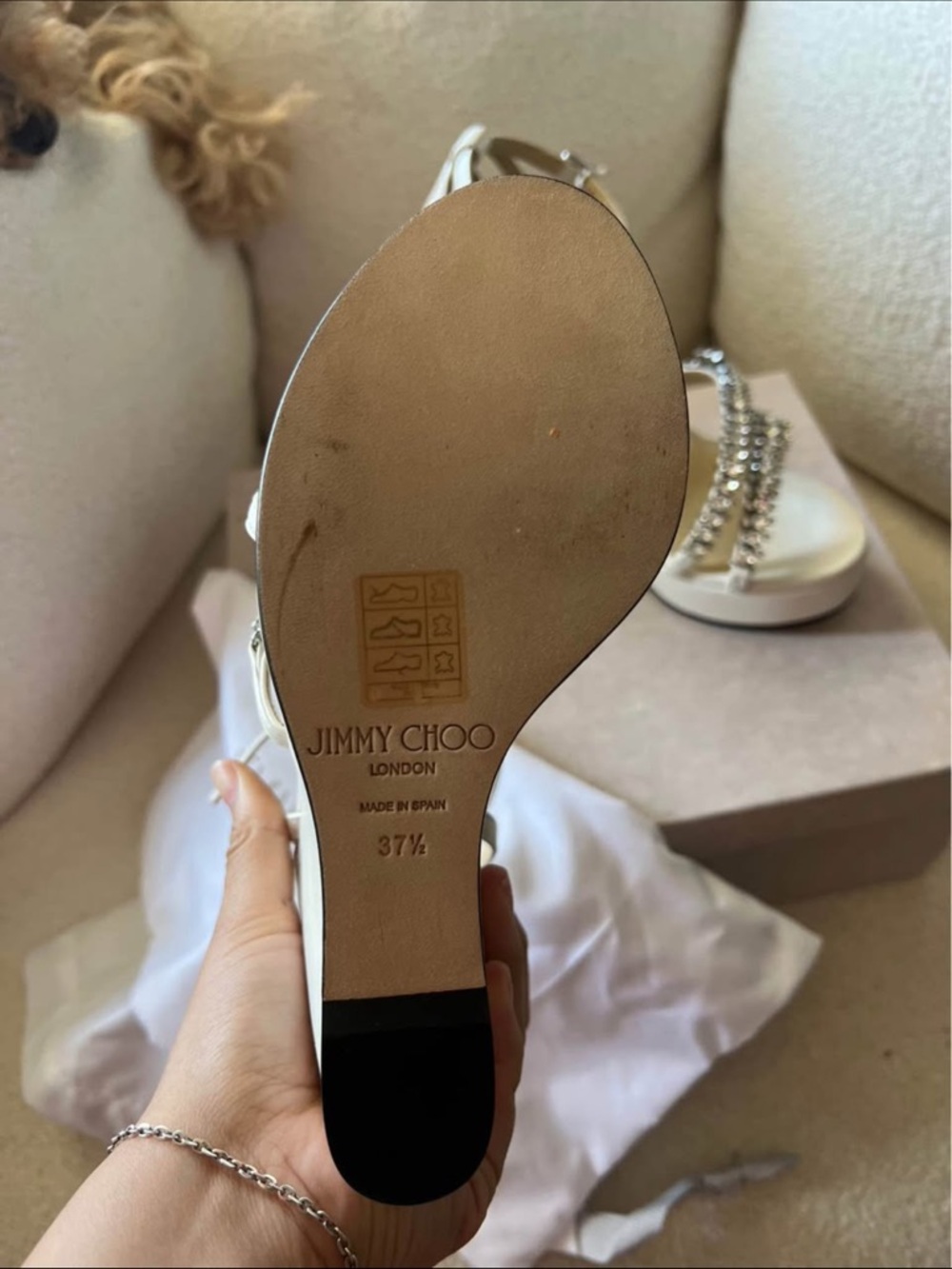 Jimmy Choo Ivory Crystal-Strap Wedge Sandals with Ankle Tie - Picture 2 of 4